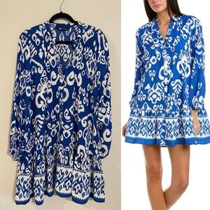 Zara Blue Floral Paisley Oversized Flowy Button Front Swing Mini Dress